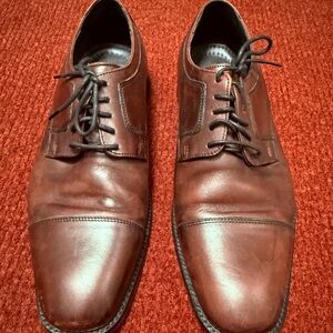 Johnston Murphy Cap Toe Oxford Cognac Brown Leather Dress Shoes Mens 10W EUC